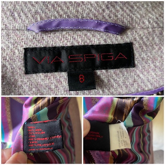 Vintage Y2K Via Spiga‎ Pink Wool Stand Collar Coat Leather Trim Size 8 - Picture 7 of 9